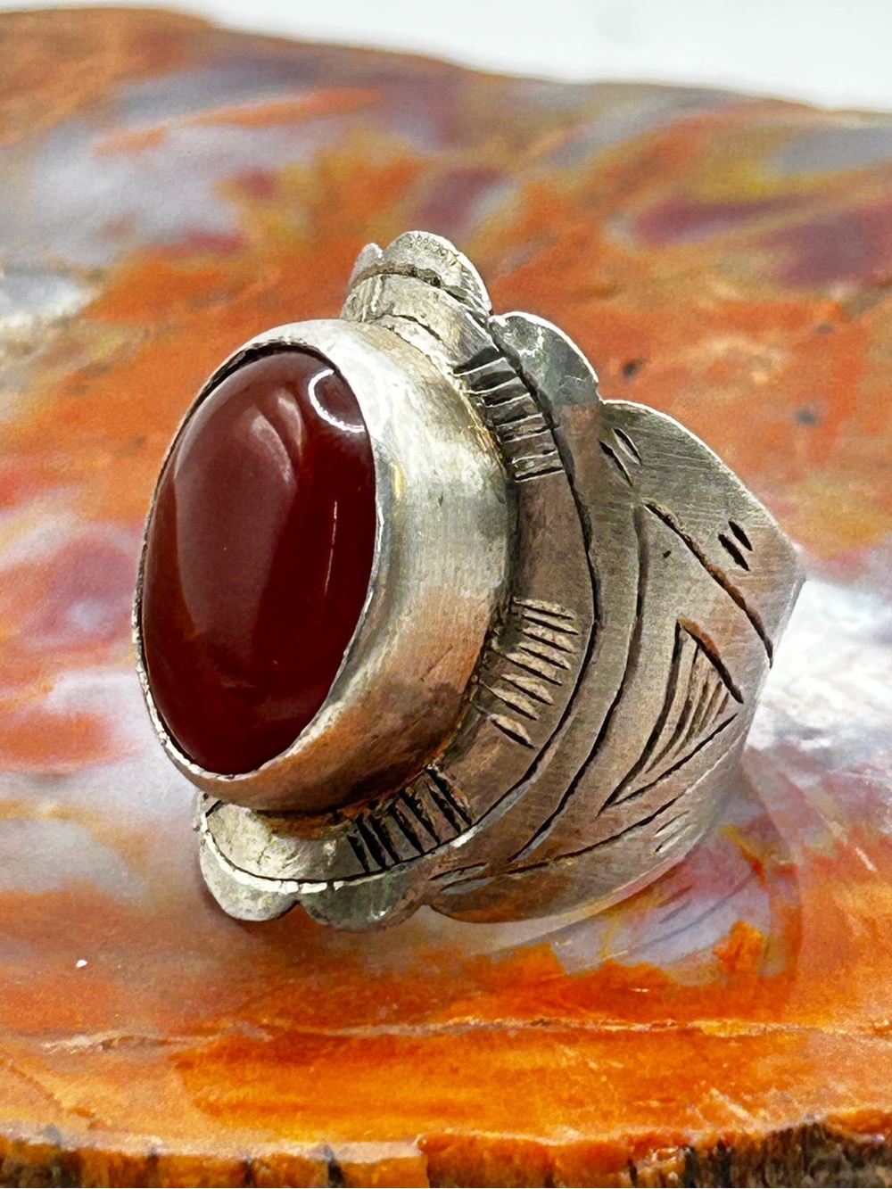 Southwest Sterling Silver Red Onyx Ring - Size 11